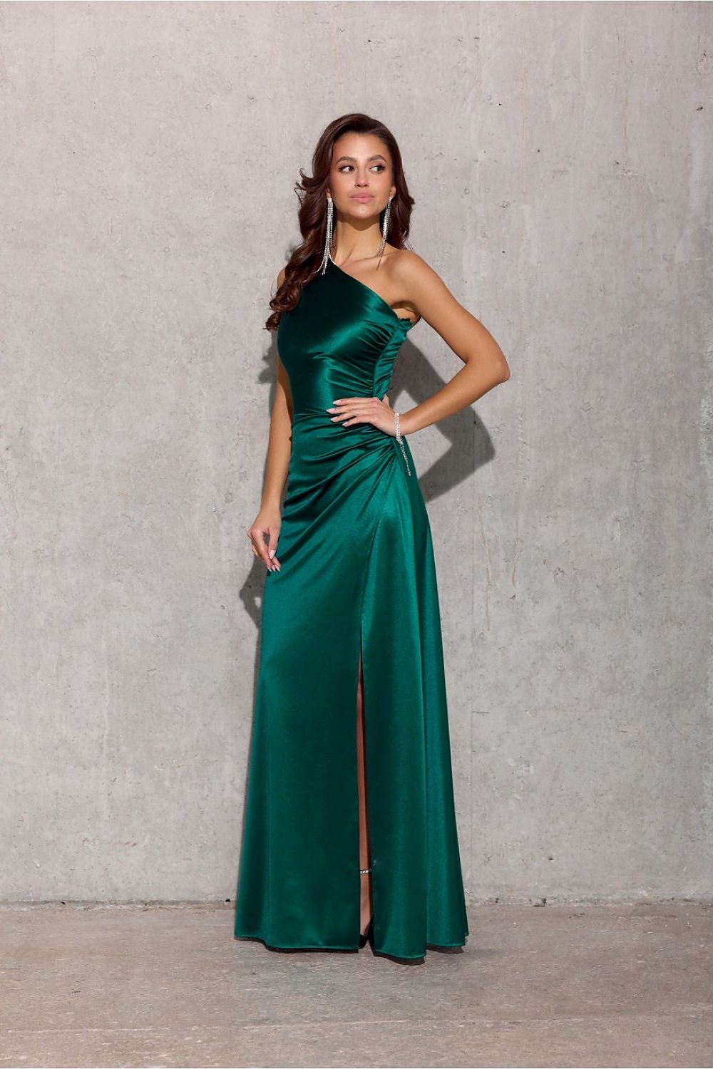 ROCO FASHION European One Shoulder Polyester Evening Prom Dress with Side-front Slit