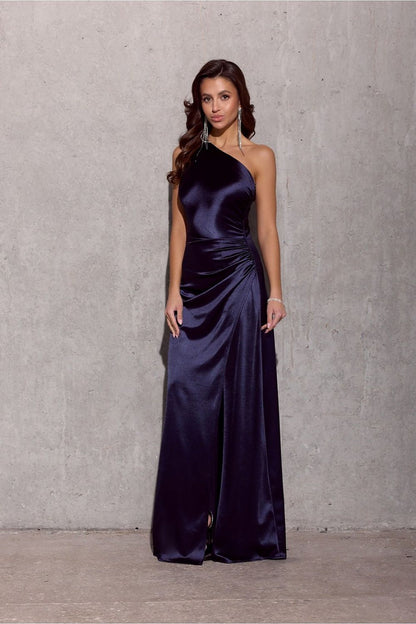 ROCO FASHION European One Shoulder Polyester Evening Prom Dress with Side-front Slit