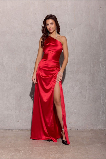 ROCO FASHION European One Shoulder Polyester Evening Prom Dress with Side-front Slit