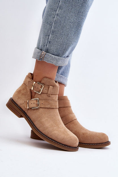 STEP IN STYLE Classic European Eco-Suede Flat Ankle Boots with Strap Buckles