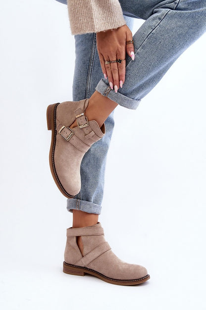 STEP IN STYLE Classic European Eco-Suede Flat Ankle Boots with Strap Buckles