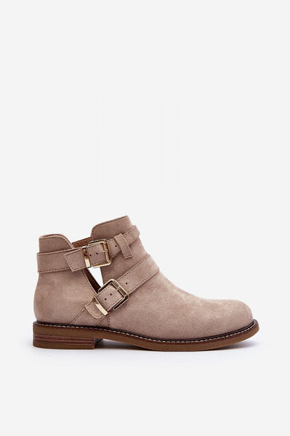 STEP IN STYLE Classic European Eco-Suede Flat Ankle Boots with Strap Buckles