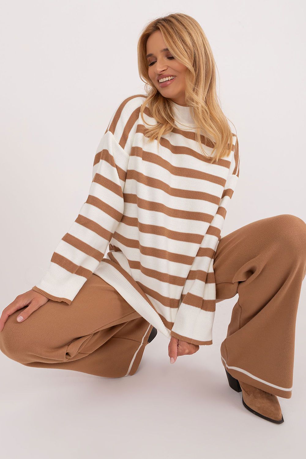 BADU 2 Piece European Striped Ribbed Sweater & Pants Set