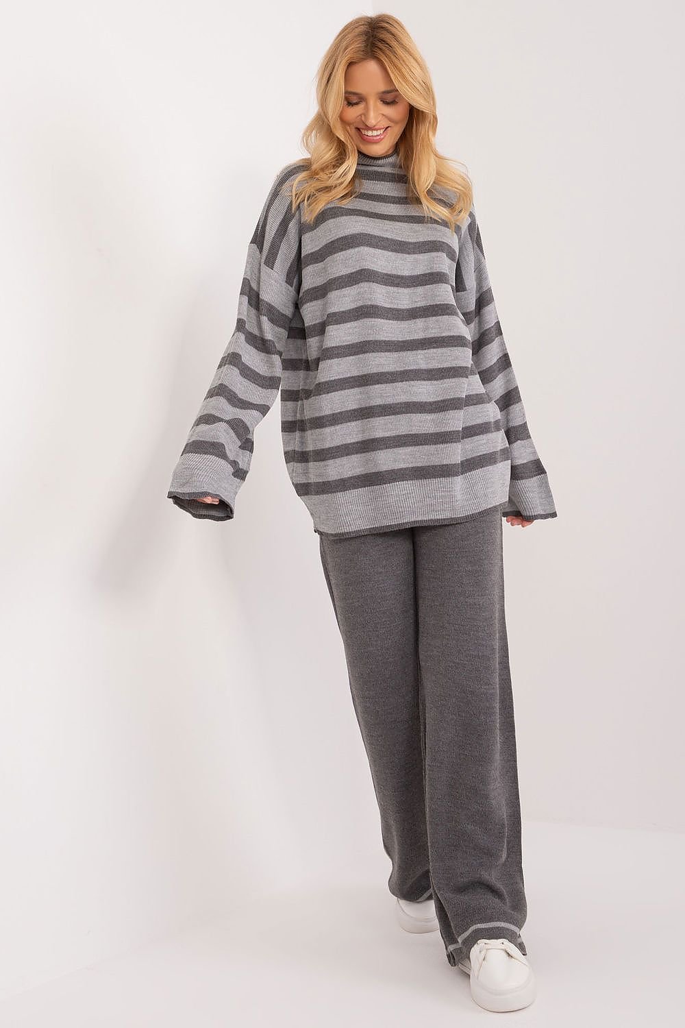 BADU 2 Piece European Striped Ribbed Sweater & Pants Set