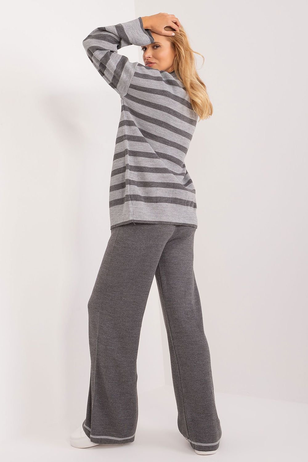 BADU 2 Piece European Striped Ribbed Sweater & Pants Set