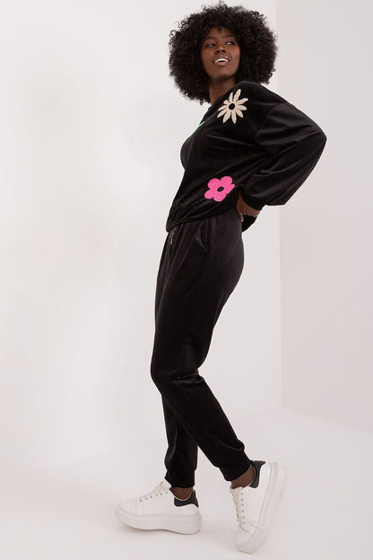 ITALY MODA 2 Piece European Velvet Flower Sweatshirt & Jogger Set