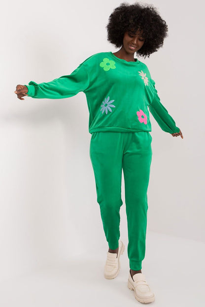 ITALY MODA 2 Piece European Velvet Flower Sweatshirt & Jogger Set