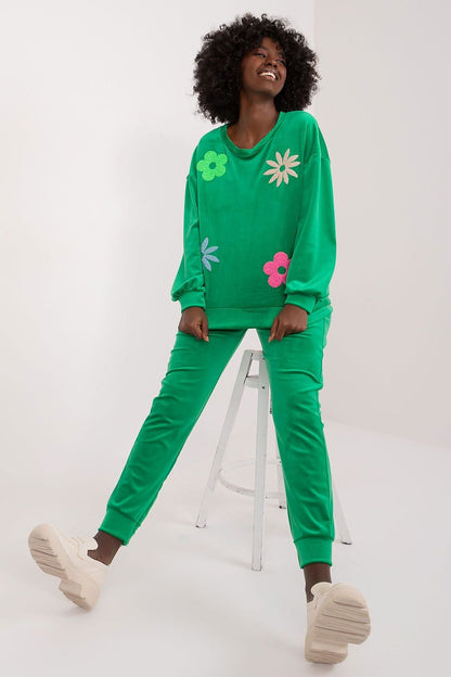 ITALY MODA 2 Piece European Velvet Flower Sweatshirt & Jogger Set