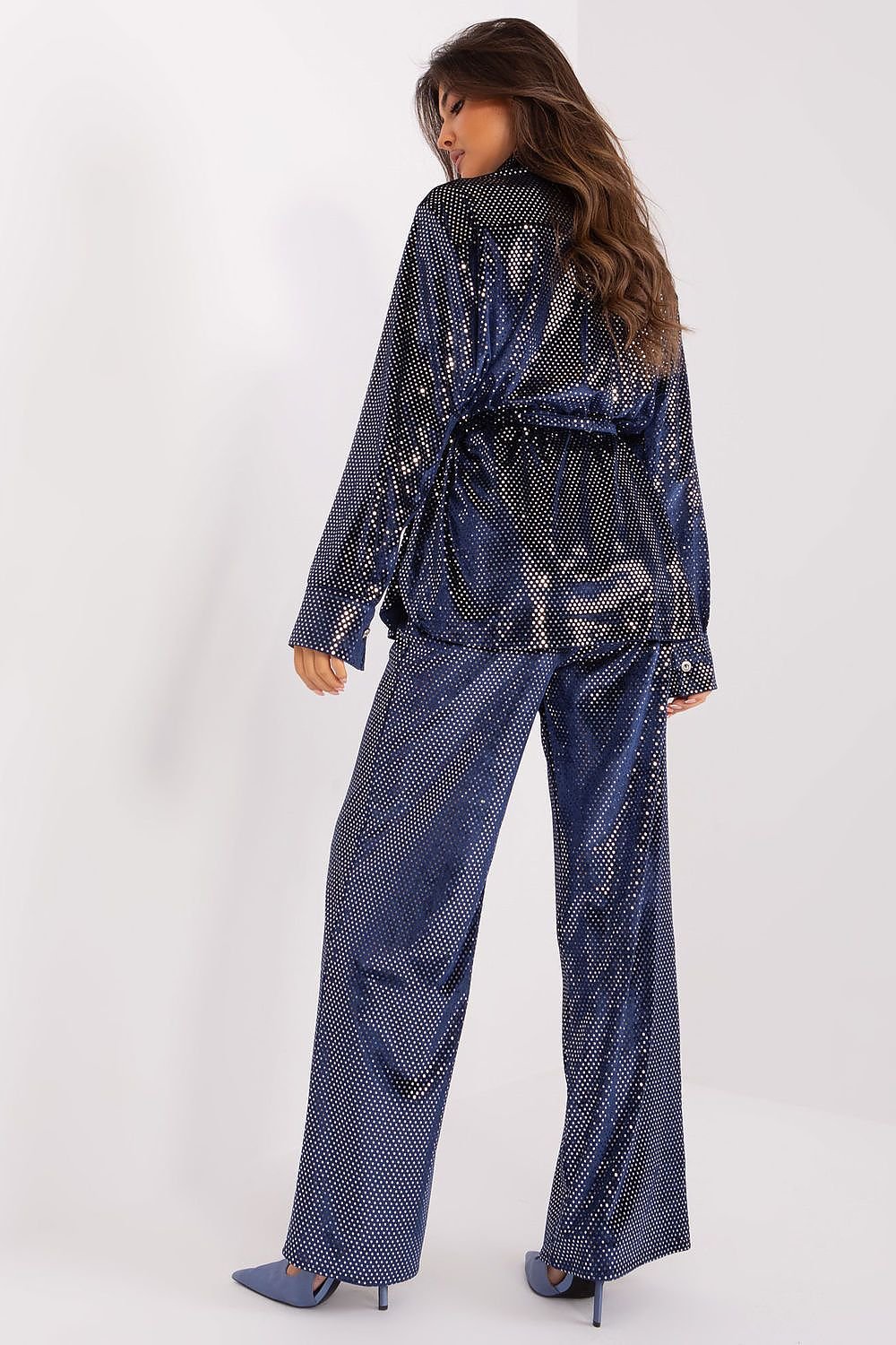 LAKERTA 2 Piece Luxurious European Shimmery Buttoned Top & Pants Set