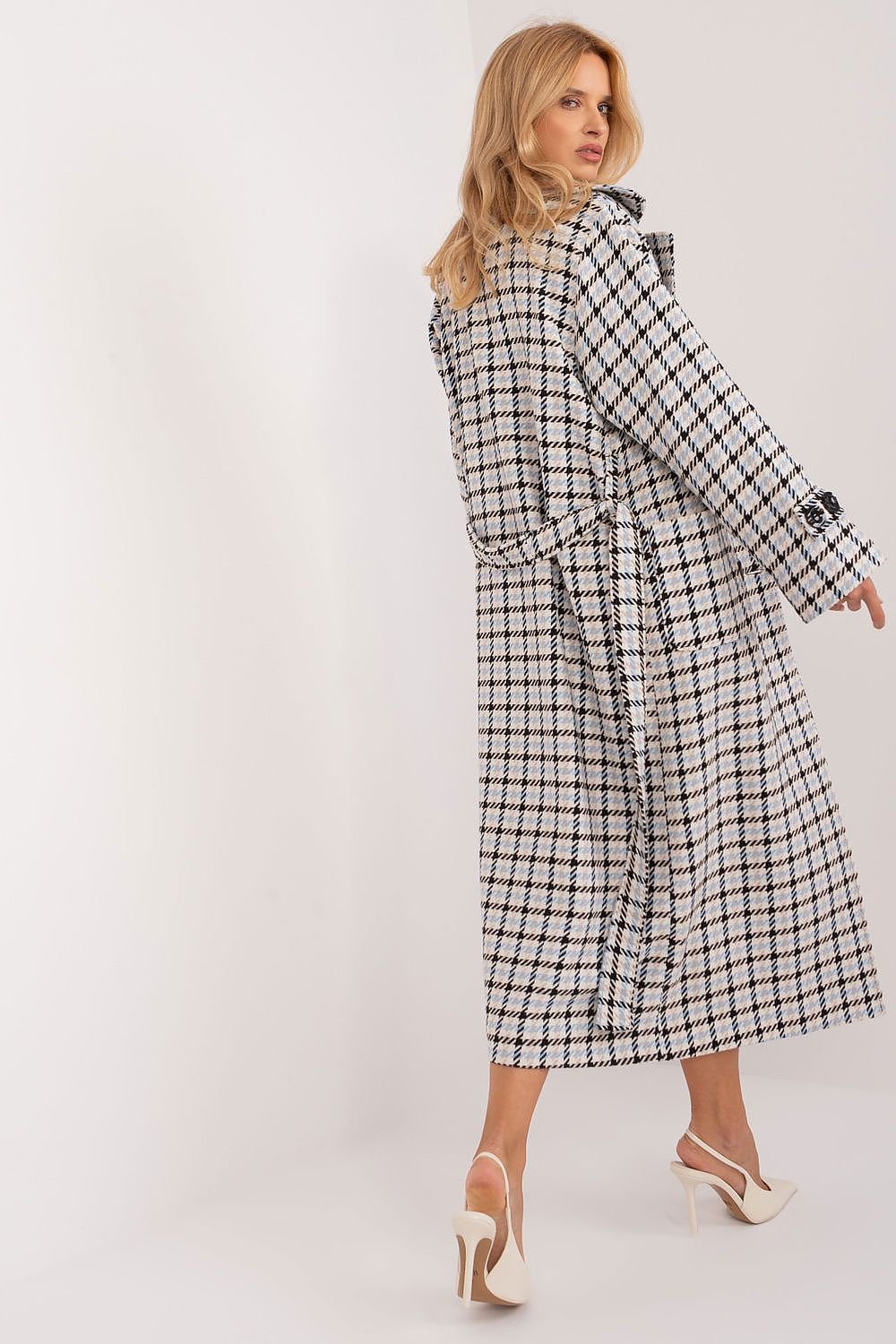 LAKERTA Classic Transitional Ankle-length Buttoned Coat with Checkers Pattern/ Designed and Crafted in Europe