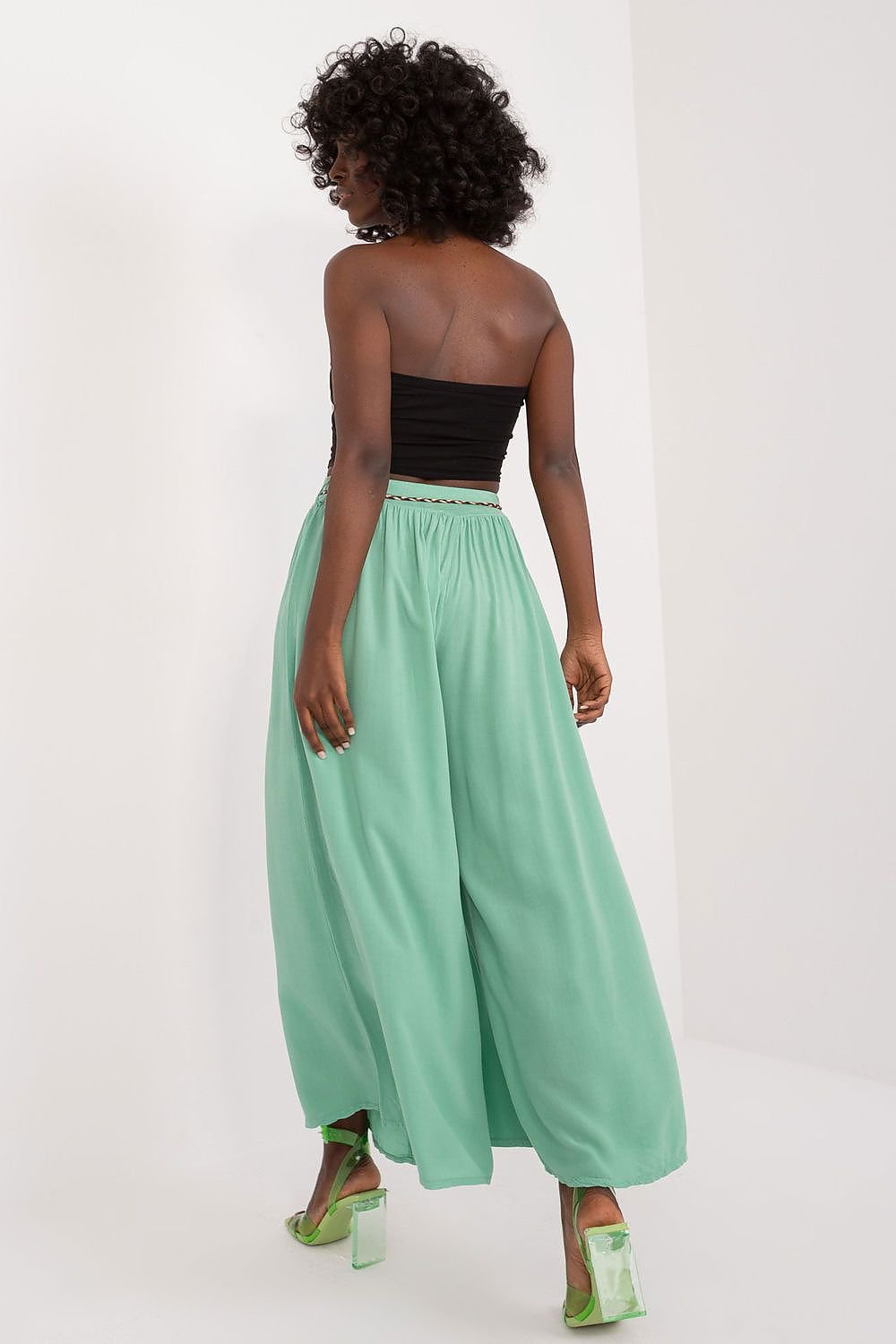 Och Bella Women High-waisted Viscose Wide-leg Pants with Decorative Belt- European Brand