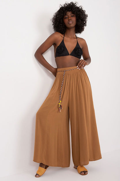 Och Bella Women High-waisted Viscose Wide-leg Pants with Decorative Belt- European Brand