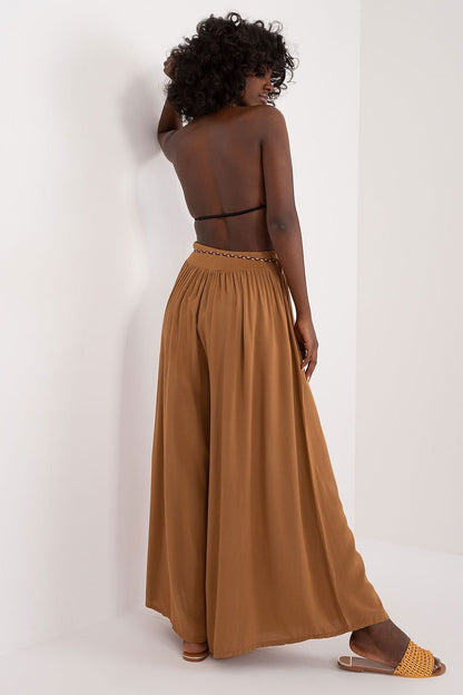 Och Bella Women High-waisted Viscose Wide-leg Pants with Decorative Belt- European Brand