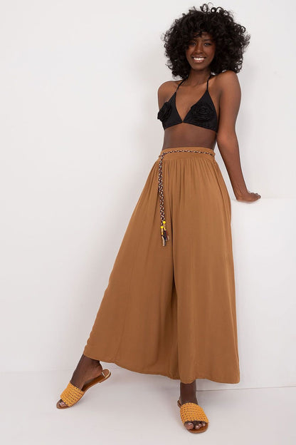 Och Bella Women High-waisted Viscose Wide-leg Pants with Decorative Belt- European Brand