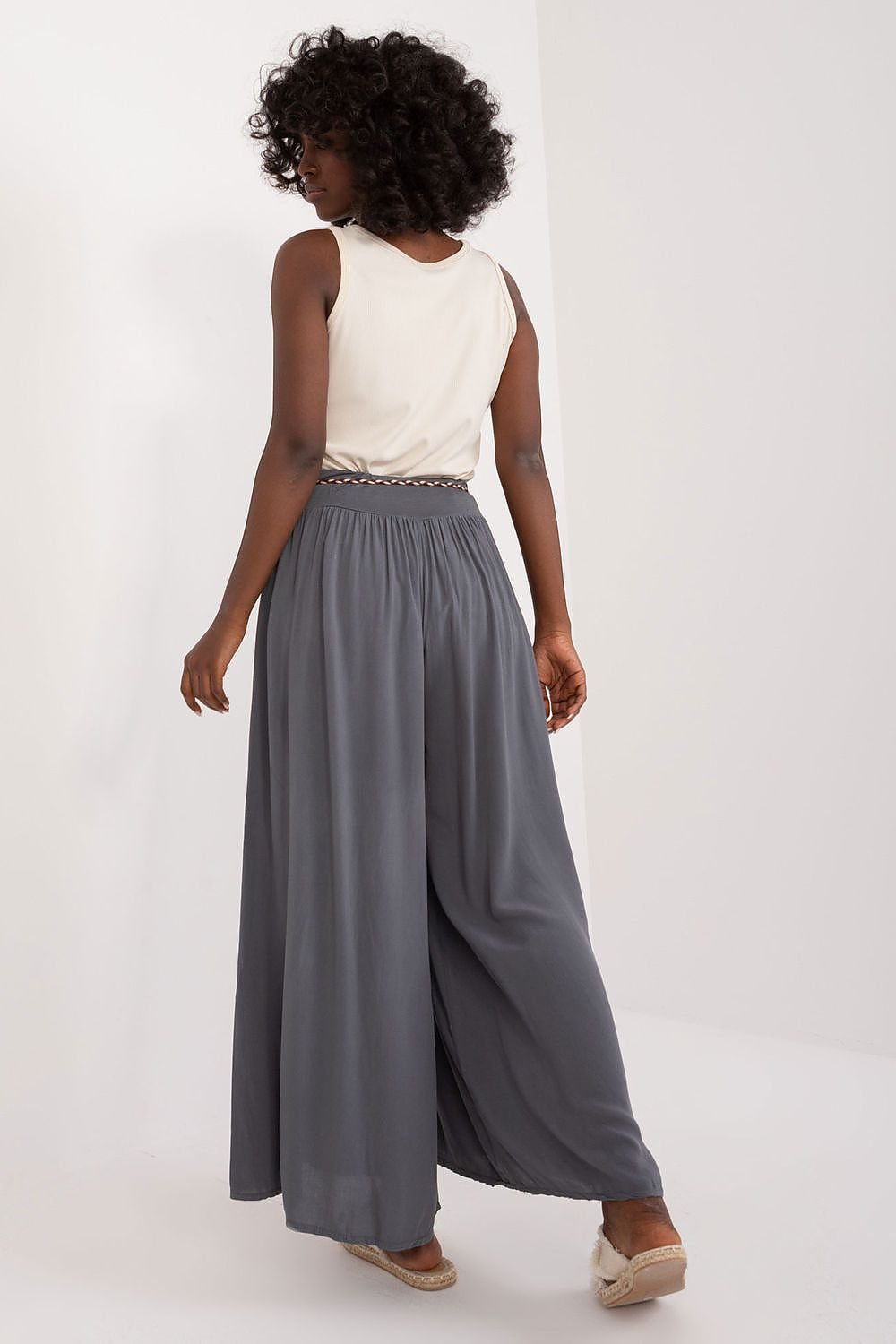 Och Bella Women High-waisted Viscose Wide-leg Pants with Decorative Belt- European Brand