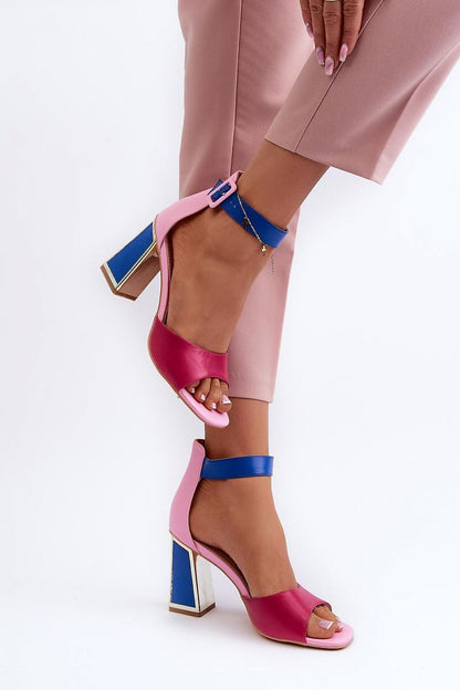 STEP IN STYLE Women's European Pink/Blue Squared Heels Sandals