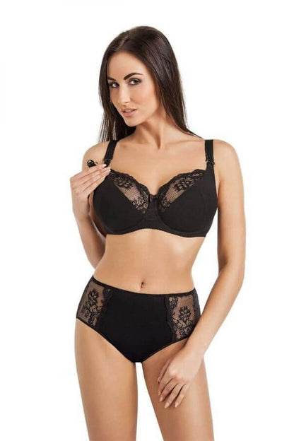 TEYLI Women's Black European Nursing Bra with Floral Lace Detail