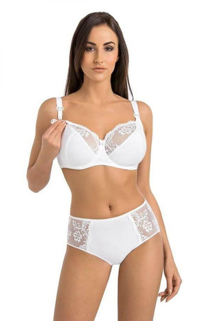 TEYLI Women's White European Nursing Bra with Floral Lace Detail