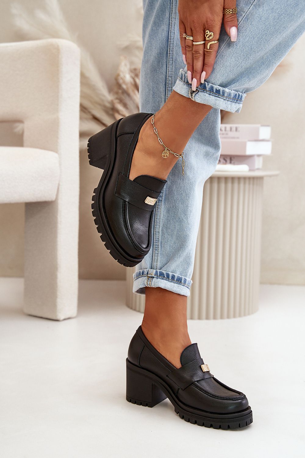 STELP IN STYLE Leather Heeled Platform Horse Bit Shoes