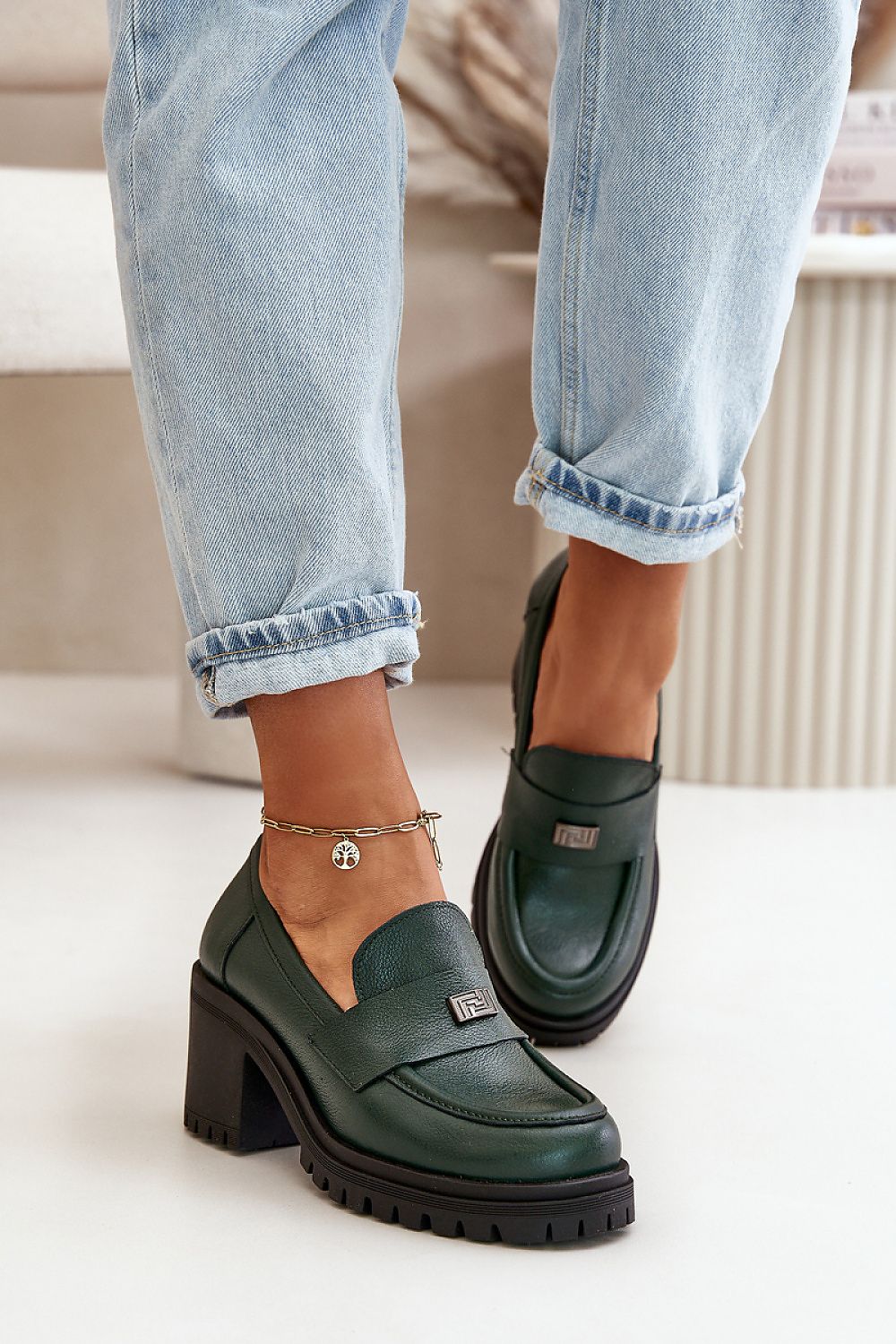 STELP IN STYLE Leather Heeled Platform Horse Bit Shoes