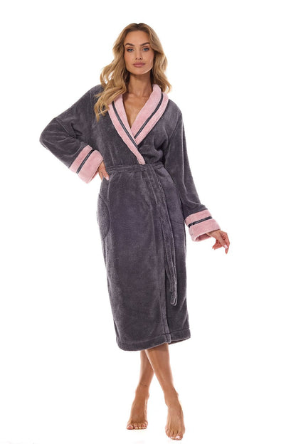 L&L Collection Grey/pink Soft Plush European Bathrobe