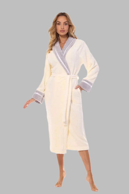 L&L COLLECTION Full Size Beige/Grey Soft Plush European Bathrobe-Up to 4XL