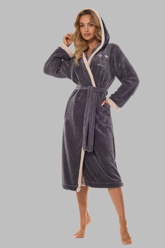 L&L COLLECTION Hooded Grey Plush European Bathrobe- Up to 2XL