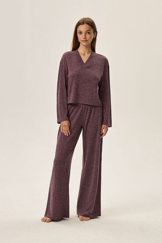 HENDERSON 2 Piece Violet European Pajama Set with Long Sleeve Top & Pants