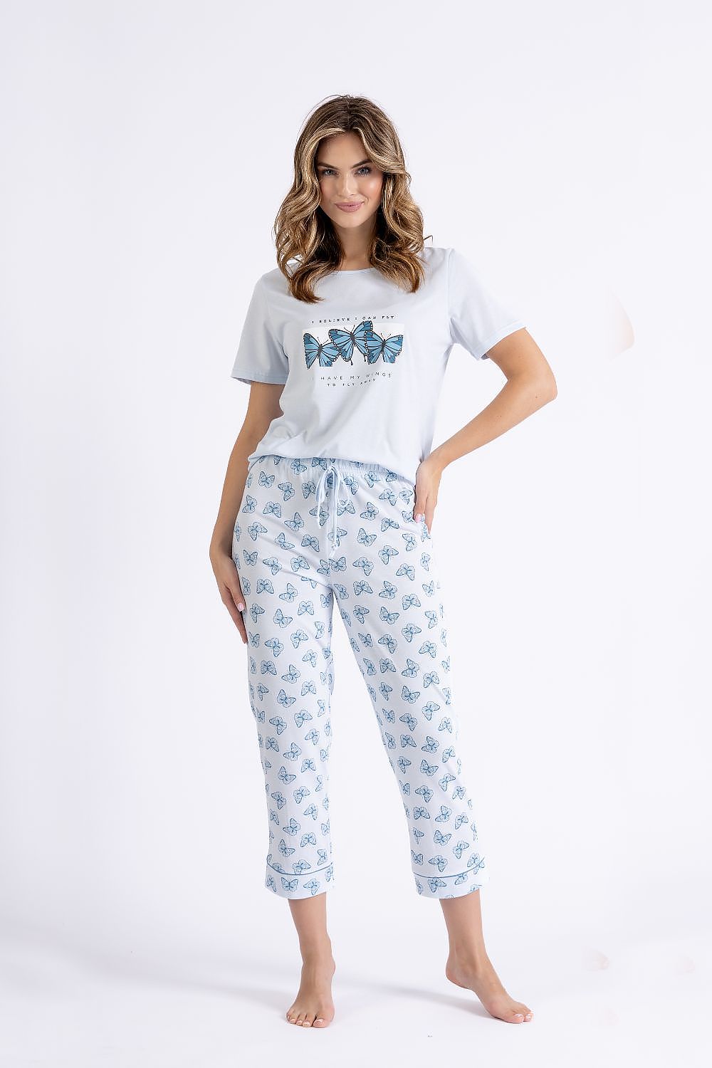 M-MAX 2 Piece Spring Butterfly European Pajama Set in Light Blue