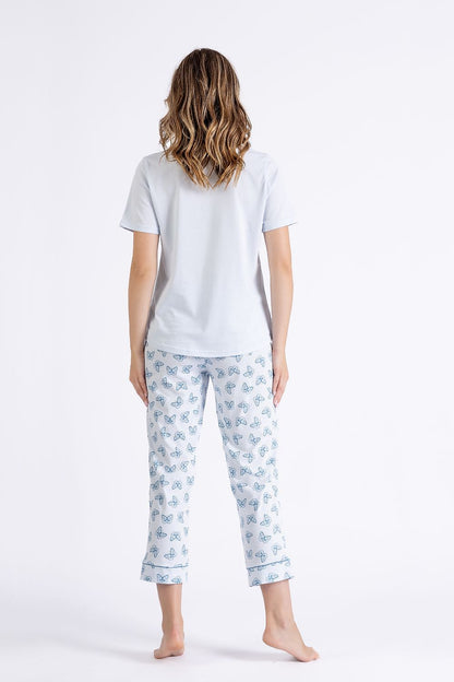 M-MAX 2 Piece Spring Butterfly European Pajama Set in Light Blue