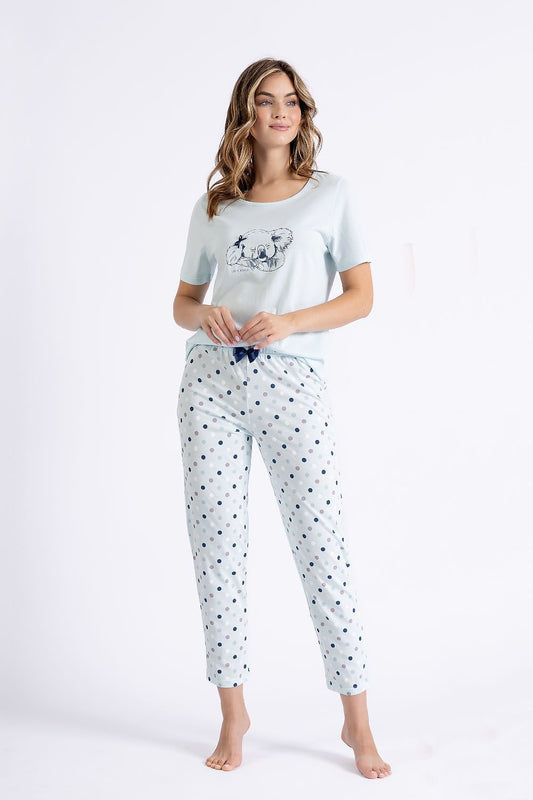 M-MAX 2 Piece European Pajama Set with Short sleeves Top & Dot Print Pants