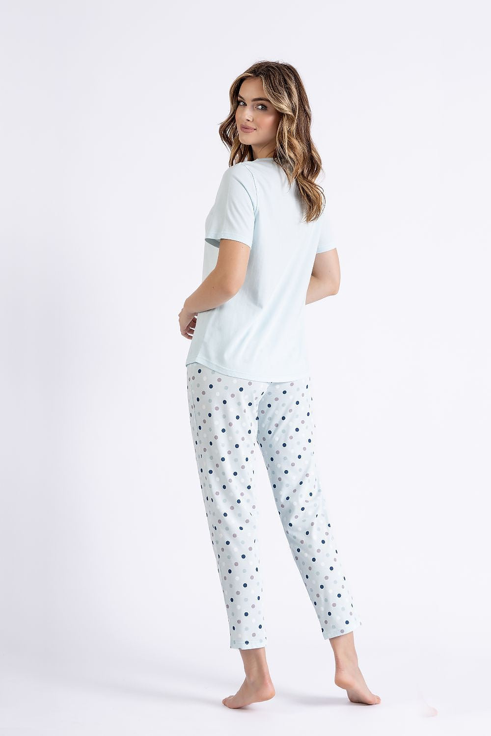 M-MAX 2 Piece European Pajama Set with Short sleeves Top & Dot Print Pants