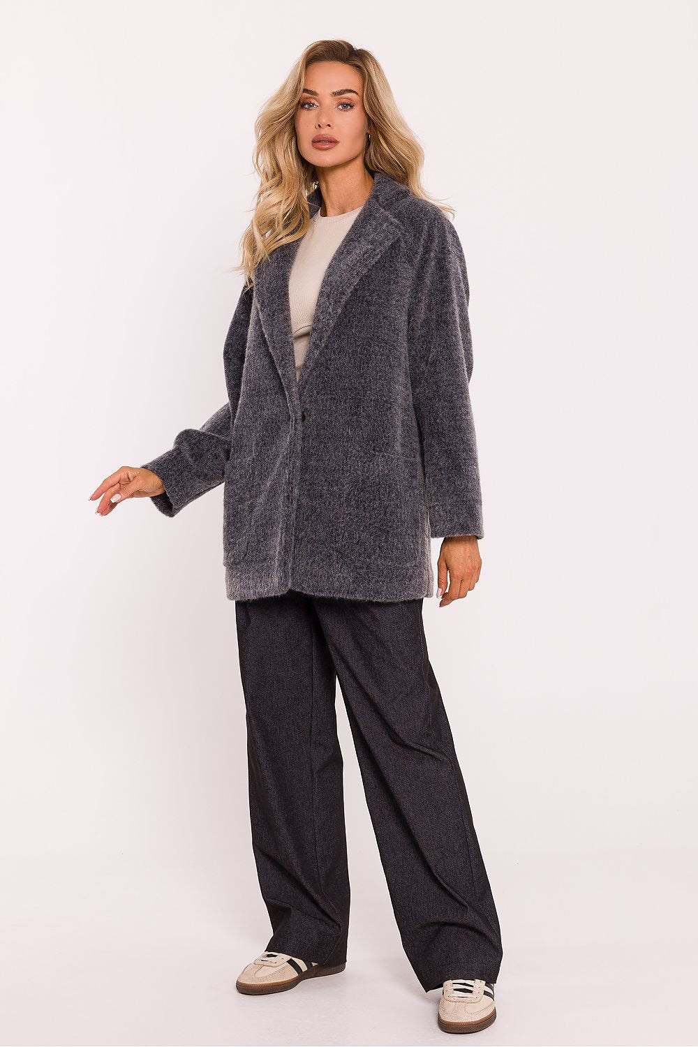 MOE Soft Plush Coat with Front Pockets-Made in Poland