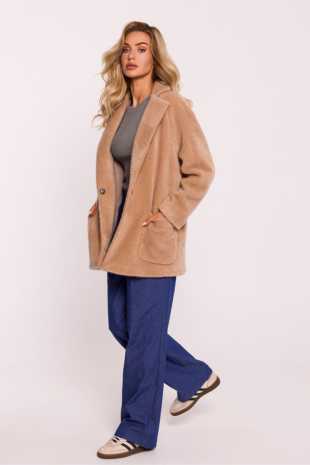 MOE Soft Plush Coat with Front Pockets-Made in Poland