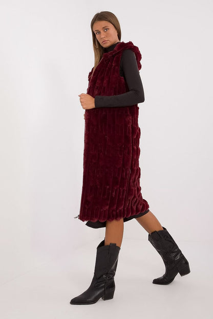 AT European Textured Plush Calf-length Hooded Vest/Gilet