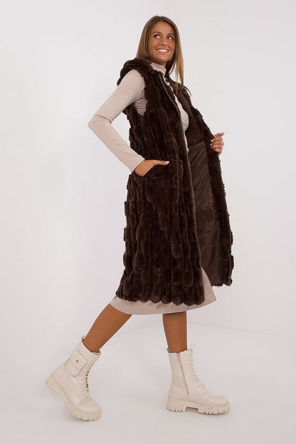 AT European Textured Plush Calf-length Hooded Vest/Gilet