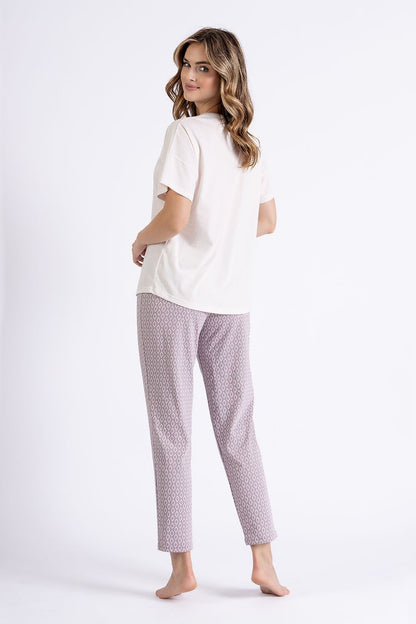 M-MAX 2 Piece European Pajama Set with "Butterfly" Graphic Short sleeves Top and Printed Pants