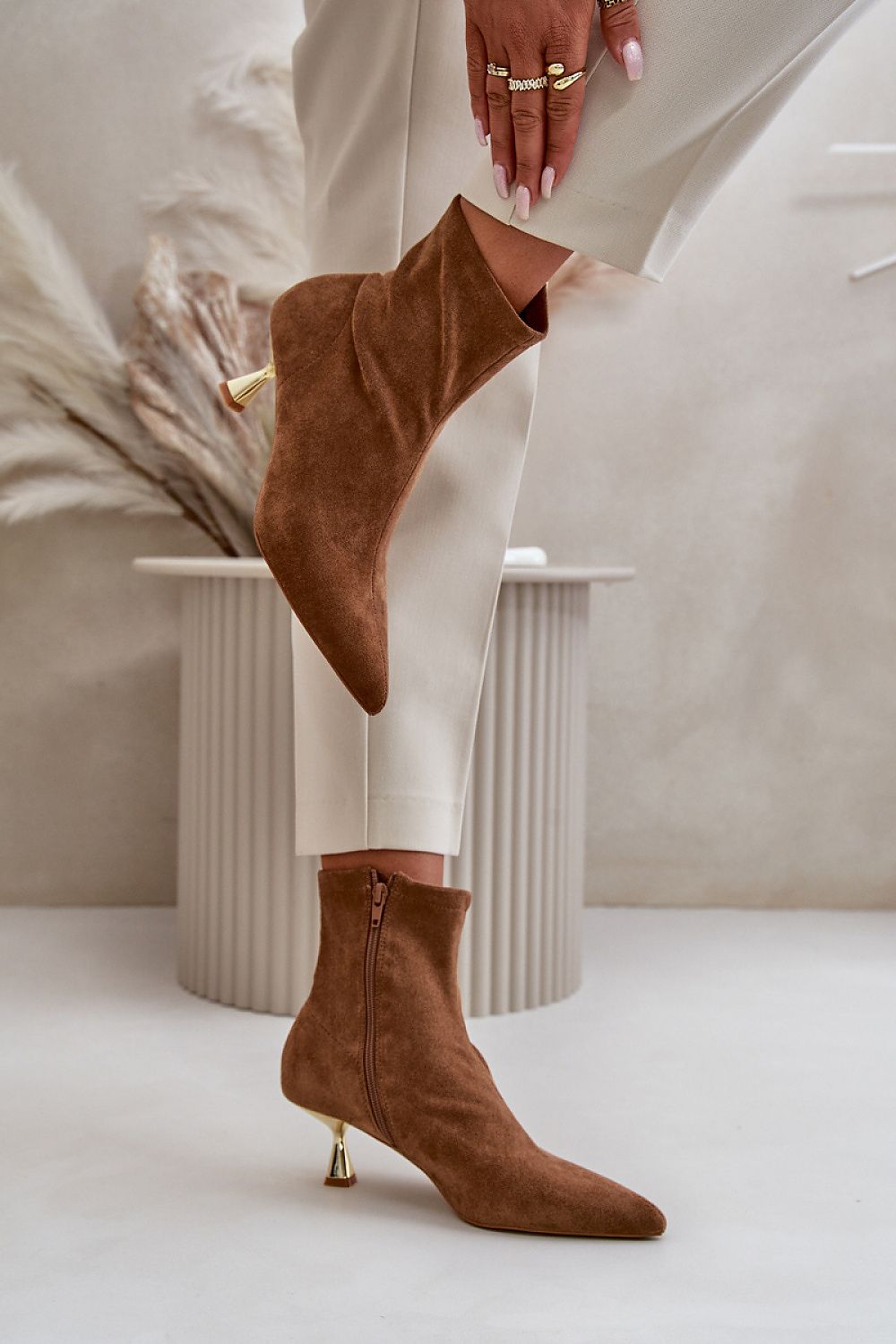 STEP IN STYLE Elegant European Ankle Heel Boots with Gold Heels