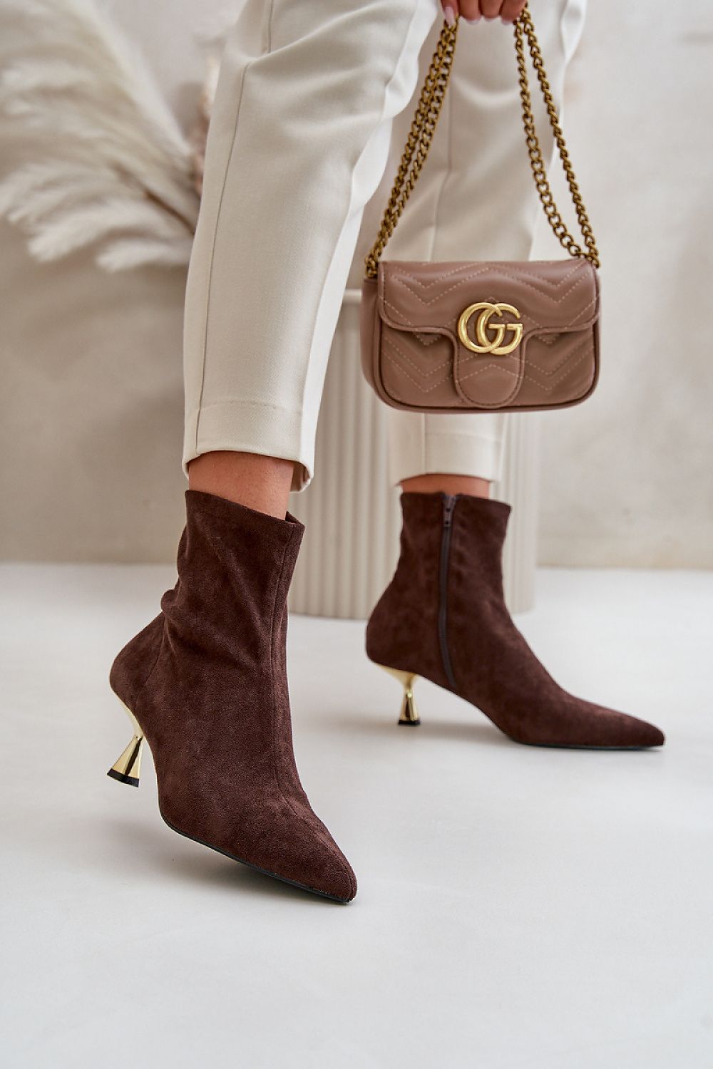 STEP IN STYLE Elegant European Ankle Heel Boots with Gold Heels