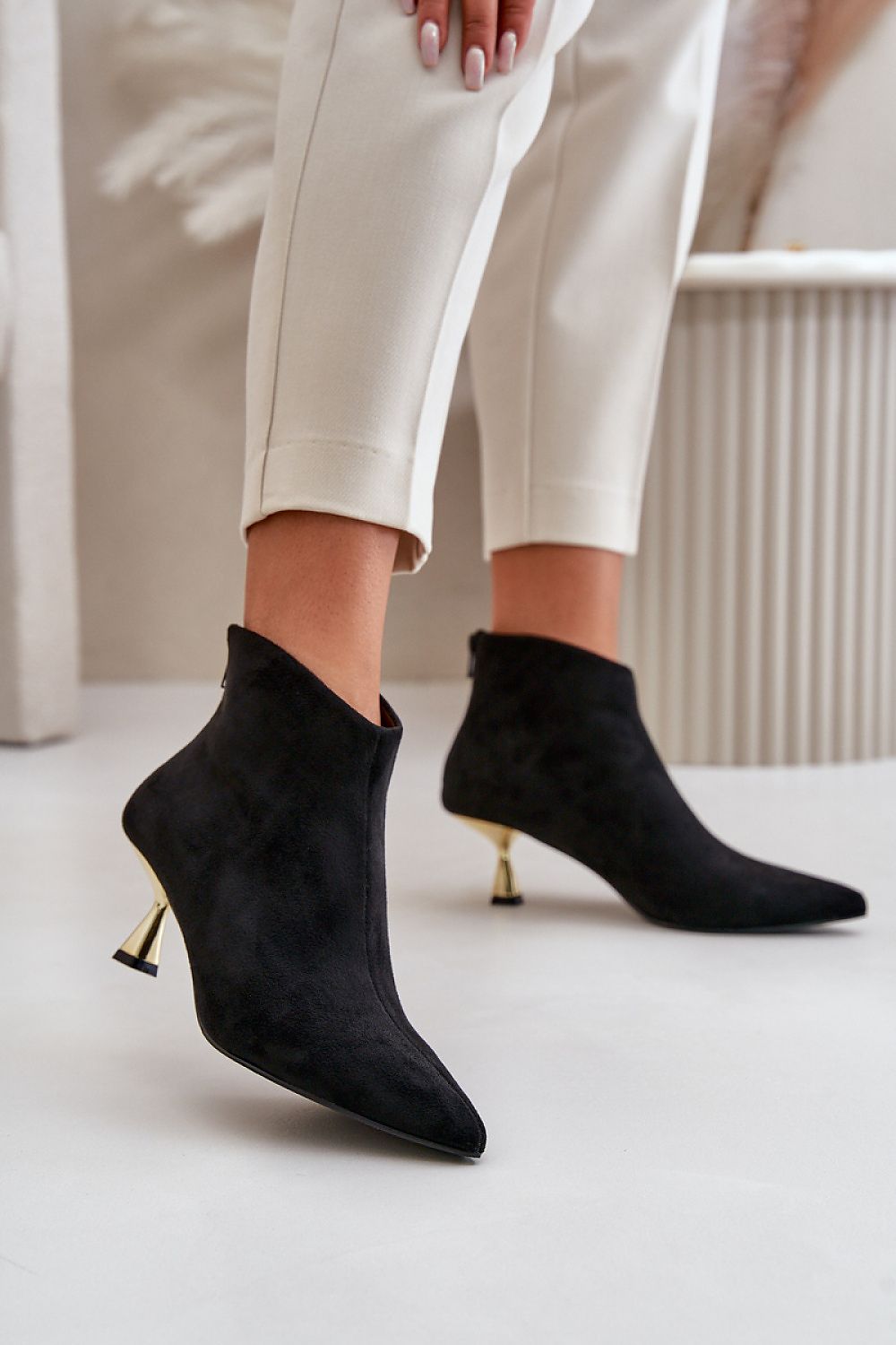 STEP IN STYLE Women's Elegant Suede European Ankle Boots with Decorative Heels