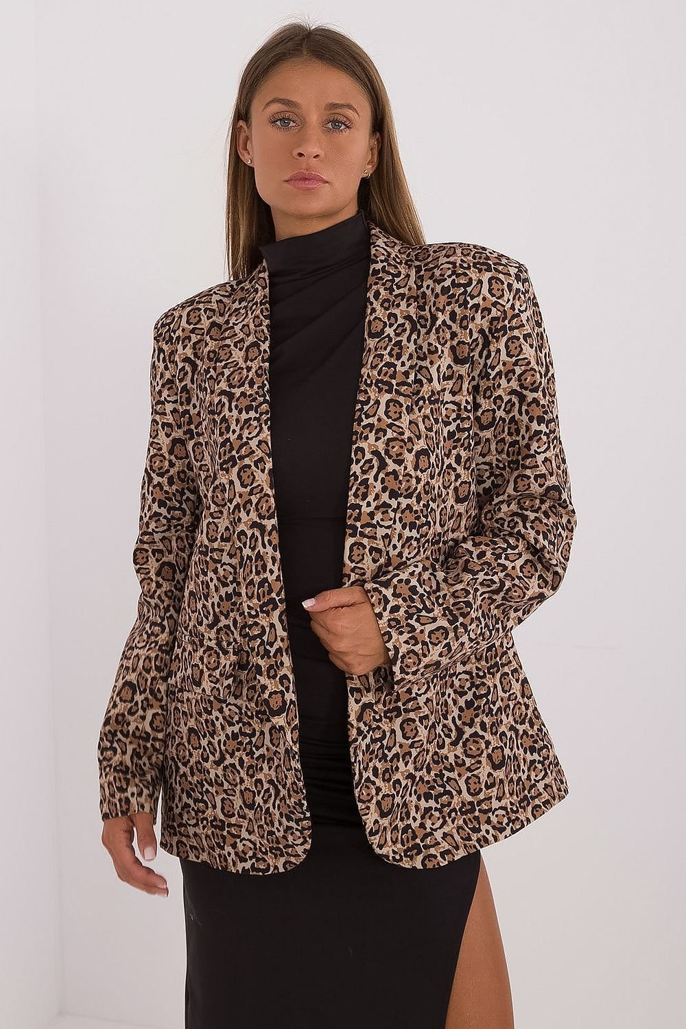 ITALY MODA Women's European Sophisticated Casual Leopard Print Blazer Jacket