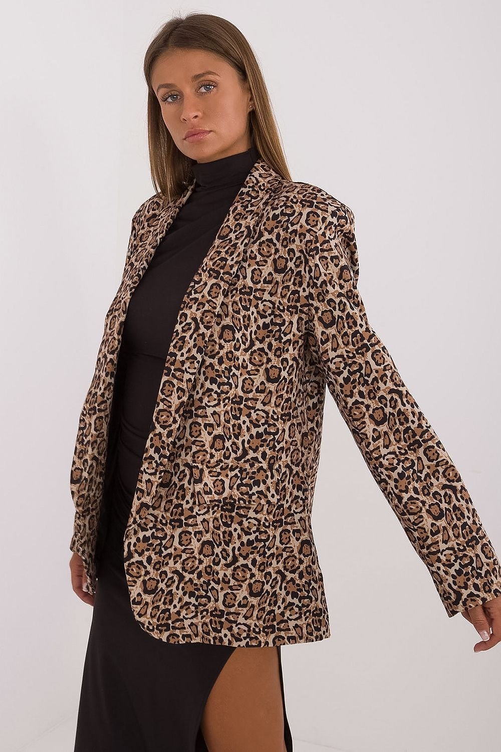 ITALY MODA Women's European Sophisticated Casual Leopard Print Blazer Jacket