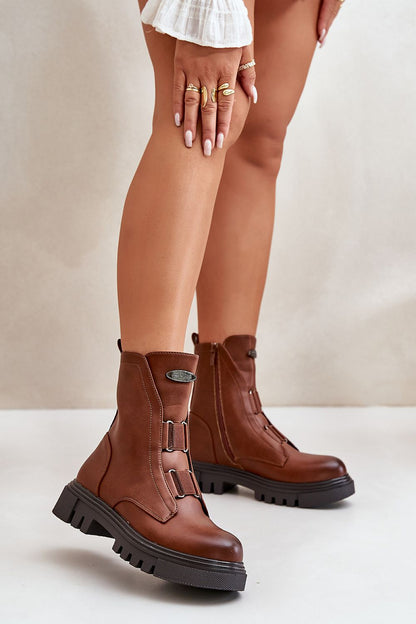 STEP IN STYLE Leather Ankle Boots with Rounded Toes