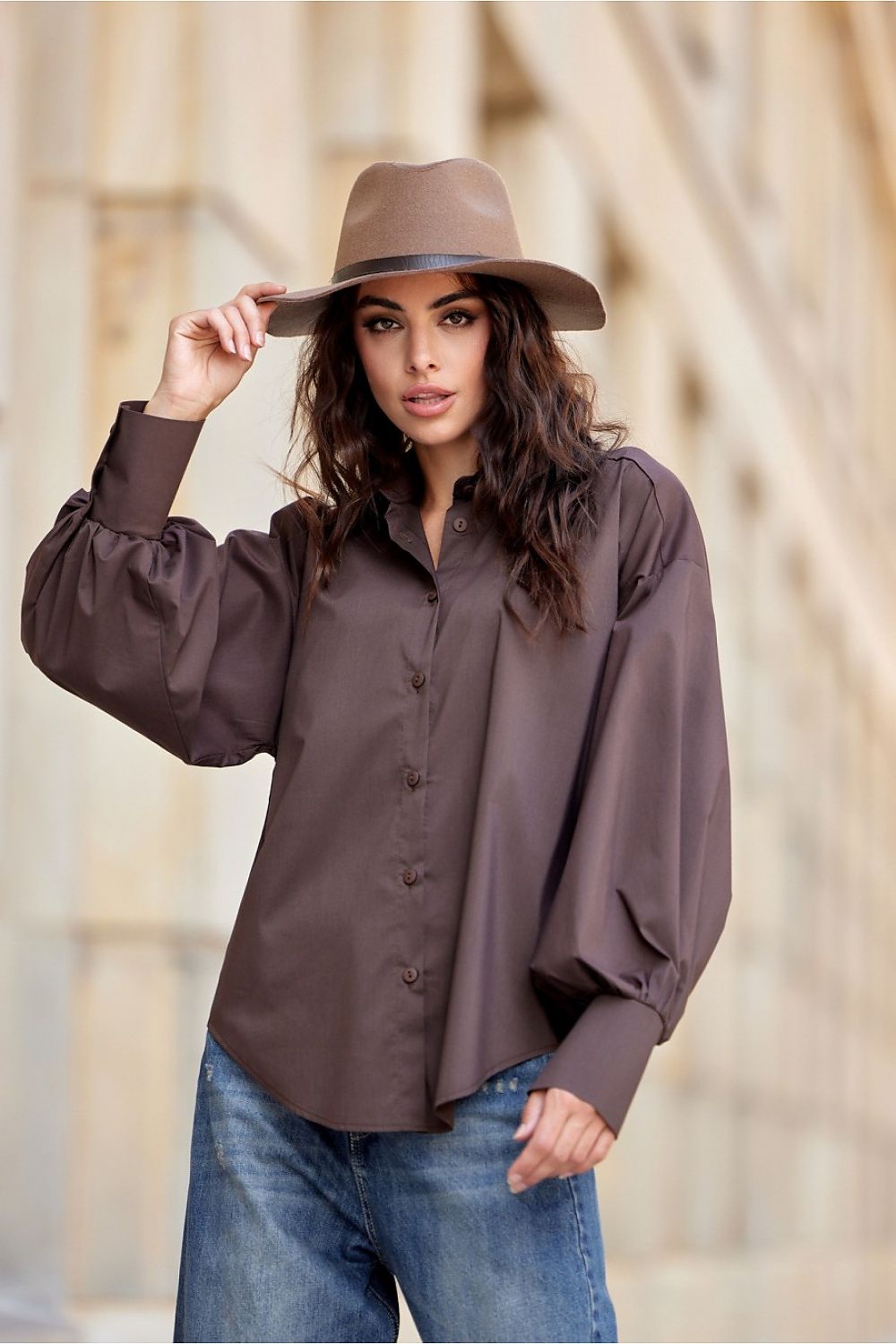 ROCO FASHION Women's Buttoned-down European Blouse with Long Lantern Sleeves