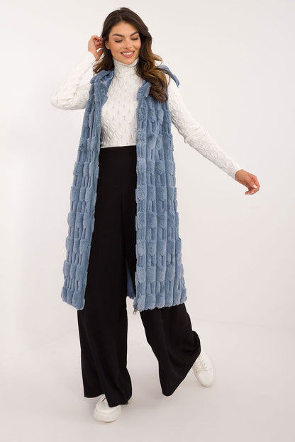 AT European Textured Plush Calf-length Hooded Vest/Gilet