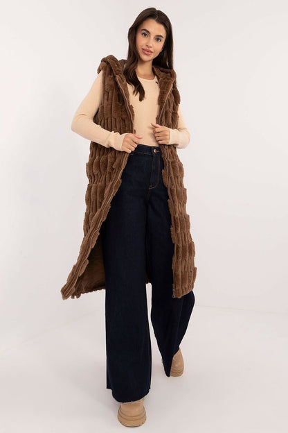 AT European Textured Plush Calf-length Hooded Vest/Gilet