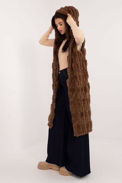 AT European Textured Plush Calf-length Hooded Vest/Gilet