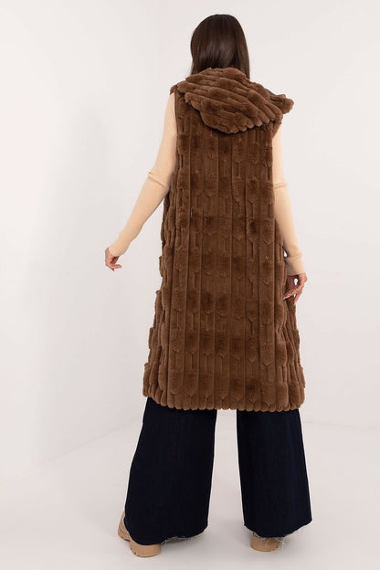 AT European Textured Plush Calf-length Hooded Vest/Gilet