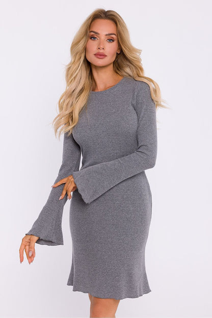 MOE Women's Full Size European Cotton Mini Long Sleeves Sweater Dress with Bell Sleeves