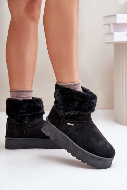 STEP IN STYLE Suede European Snow Boots in Black & Beige